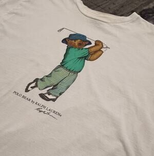 Vintage Polo Bear Ralph Lauren Mens XXL Golf Bear T Shirt White 90s Preppy
